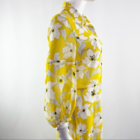 Banana Republic Size 8 Yellow Floral Long Sleeve Hi-Lo Ruffle Maxi Dress - Picture 5 of 10